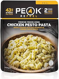 Peak Refuel Chicken Pesto Pasta| Premium Freeze Dried Camping Food | Backpacking & Hiking MRE Meals | Just Add Water | 100% Real Meat | 43g of Protein | 2 Serving Pouch