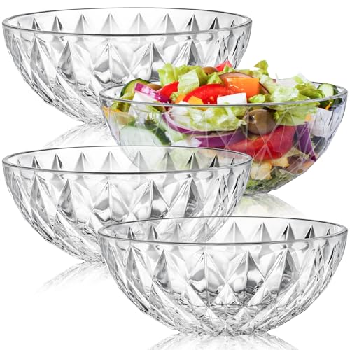 ZOOFOX 4 Clear Plastic Serving Bowls, 80 OZ Large Unbreakable Salad Bowls for Fruit, Salad, Popcorn, Chips, Dips, Condiments, Party Snack and More, 9 Inch