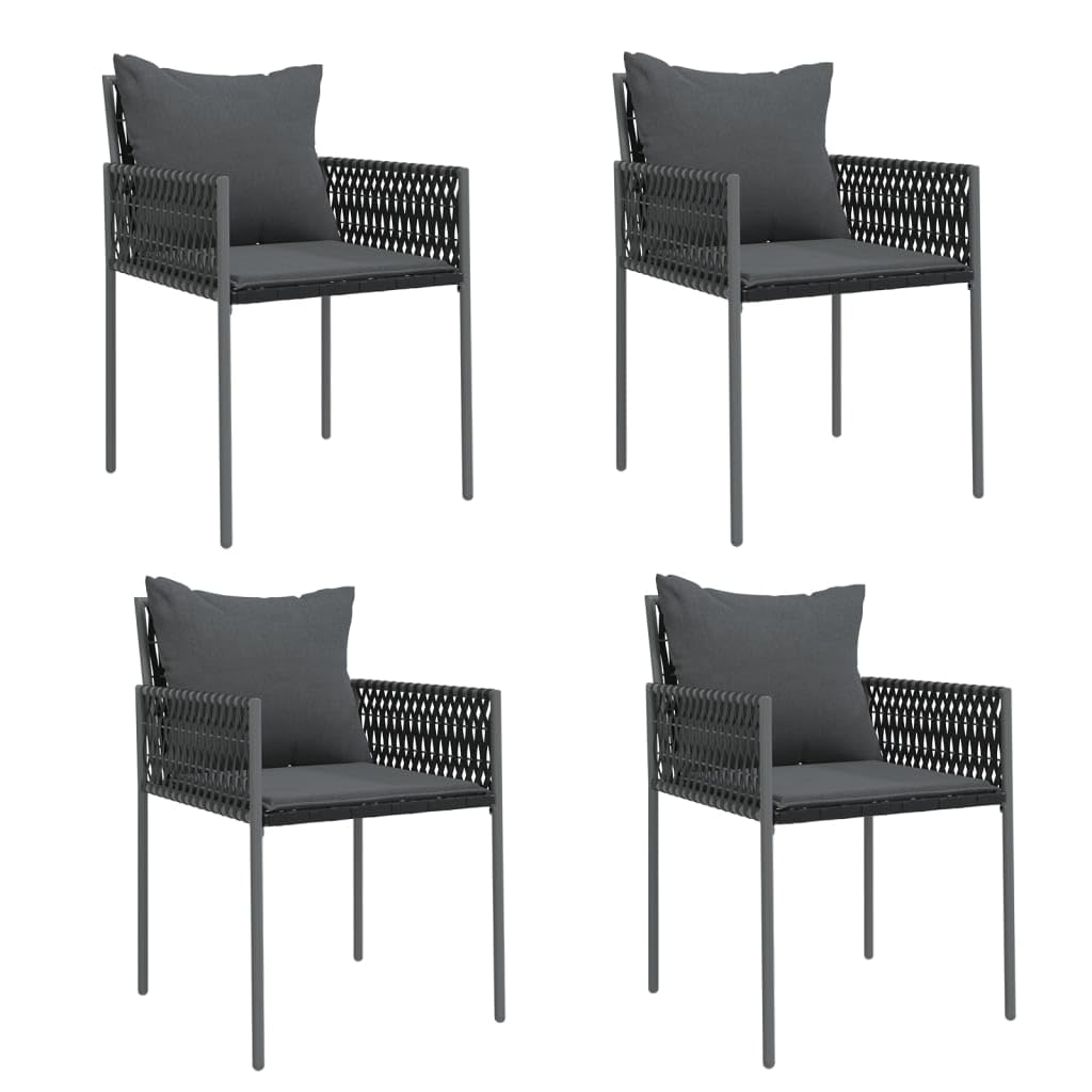 Gecheer Conjunto Mesa y Sillas Jardin de Ratán y Acero Juego Comedor jardín 5 Piezas Negro Muebles Jardin Exterior con Cojines,Mesa y Sillas Terraza Balcón Longitud Mesa 160 cm