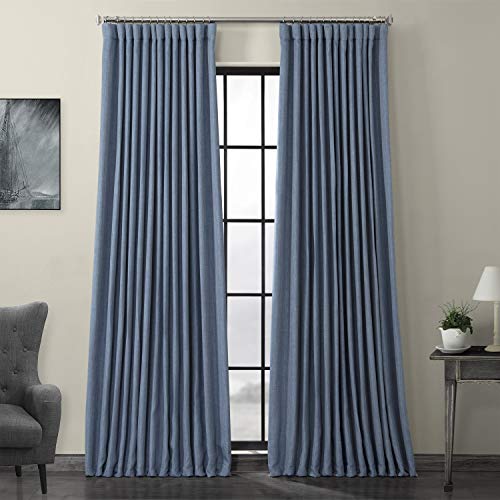 Image of HPD Half Price Drapes - Faux Linen Curtains for Living Room (1 Panel) - 100W X 120L - Extra Wide Textured Room Darkening Curtains for Bedroom 120 Inches Long - Drapes for Home Decor, Denim