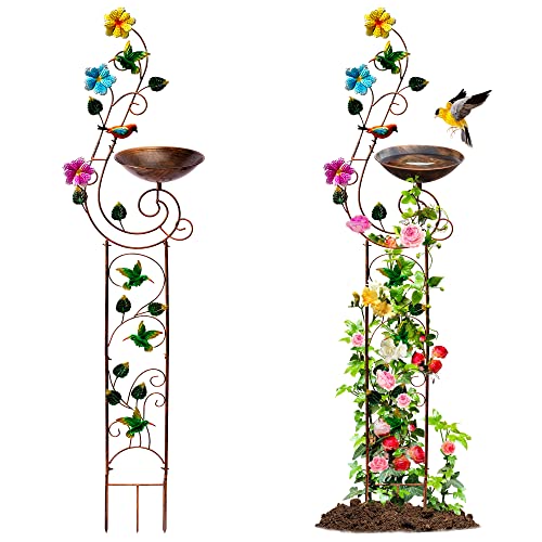 YYWMWM Metal Bird Bath with Trellis for Outside, 57&rdquo; Height Birdbaths & Supports, Small Garden...