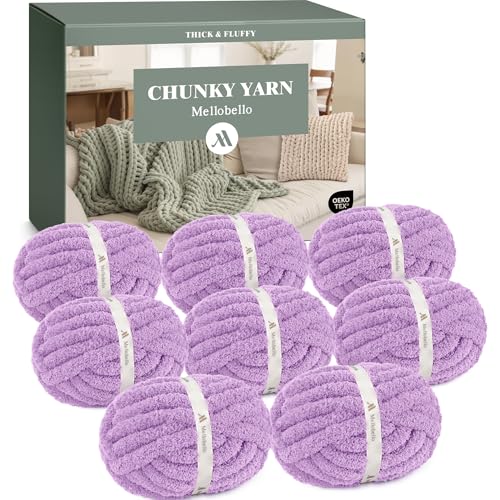 Jumbo Chenille Chunky Yarn for Crocheting - Super Bulky Fluffy Chunky Yarn for Hand Knitting - Extra Thick Soft Blanket Big Yarns 8 Jumbo Pack (26yds 8 oz Each Skein) Dark Purple