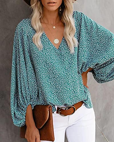 XYJD Lente en zomer dames casual Hedging Fashion V-hals bloemenprint losse lantaarn mouwen blouse dames - Image 5
