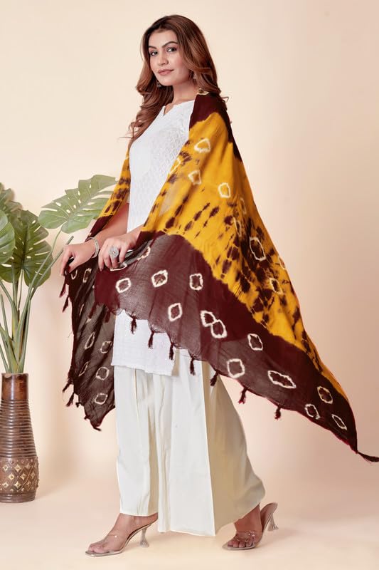 Image of Traditional Bandhani Dupatta for Women Soft Cotton Blend with Tie-Dye Print and Elegant Design for Ethnic