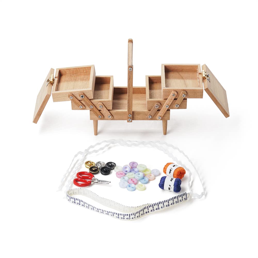 Odoria Caja De Costura En Miniatura 1/6 – Accesorio De Madera Para Casa De Muñecas, Decoración Realista Y Detallada