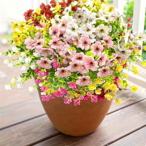 Satefello 12 Bundles Artificial Flowers Outdoor Faker Plants Fall Summer Decoration, Artificial Silk Flowers, Realistic Realisic UV Resistance, Suitable for Outdoor Decoration, Courtyard Porch