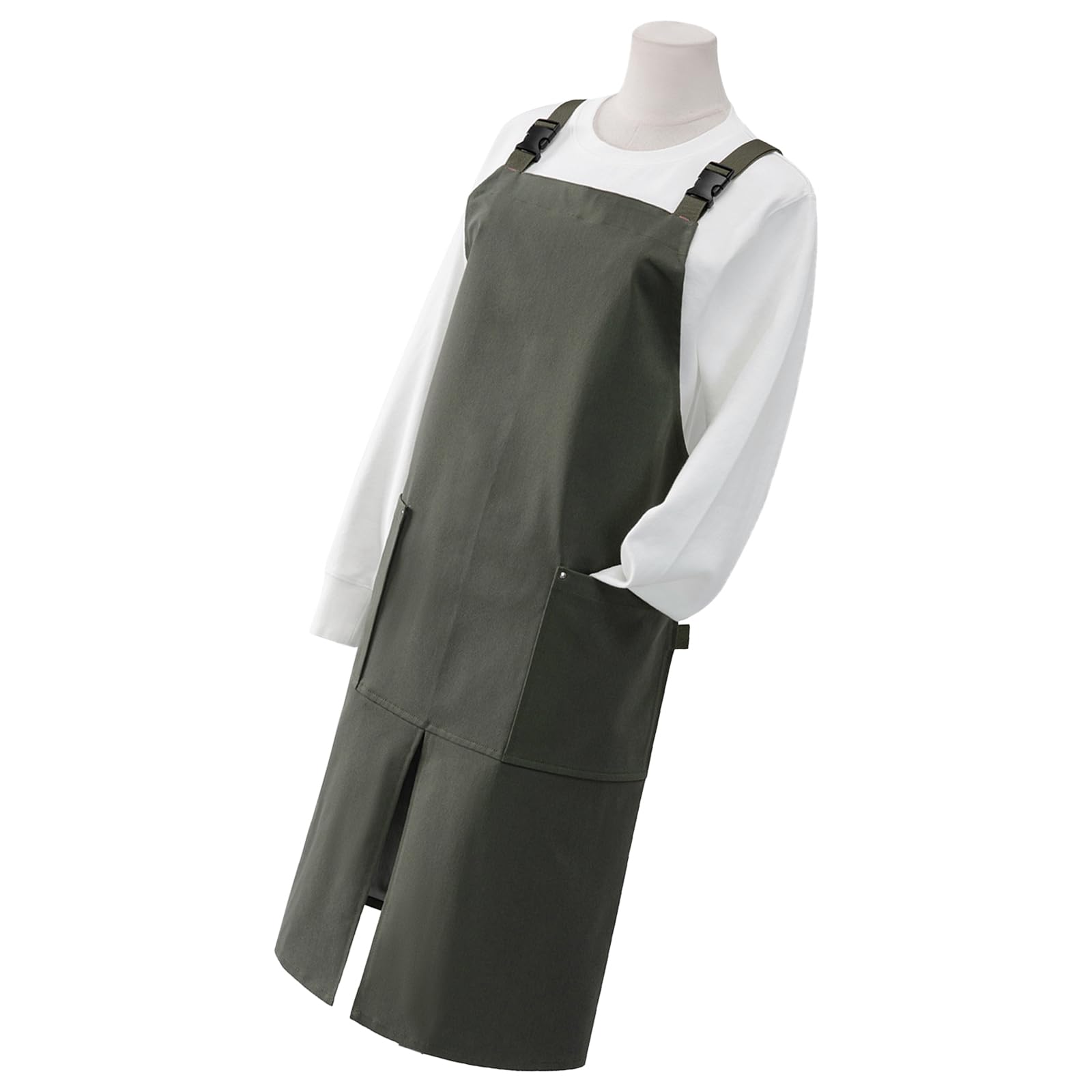 Delantal de lona impermeable con correas ajustables para el cuello y la cintura, bolsillos delanteros grandes para teléfonos de herramientas