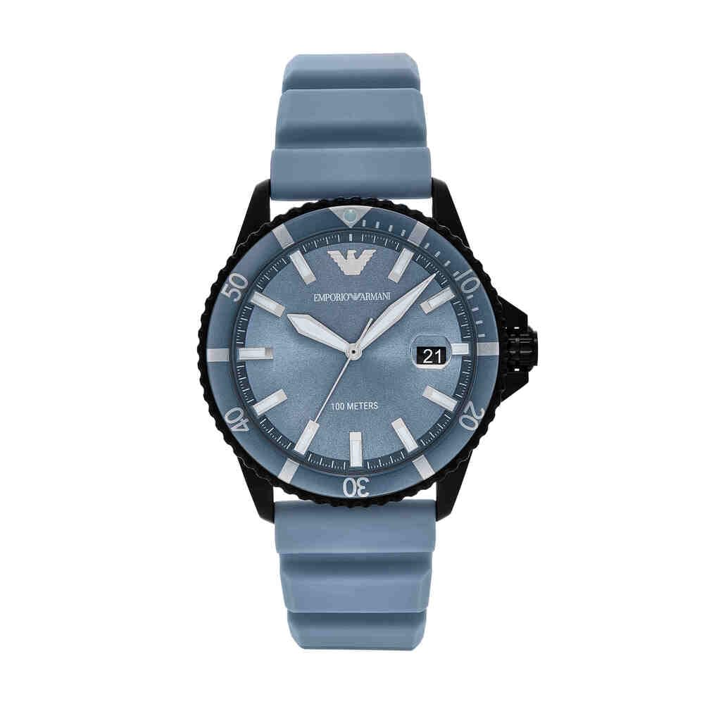 EMPORIO ARMANI Watch for Men, Quarz-Dreizeiger-Datumwerk und 42mm Gehäusegröße mit Silikonarmband
