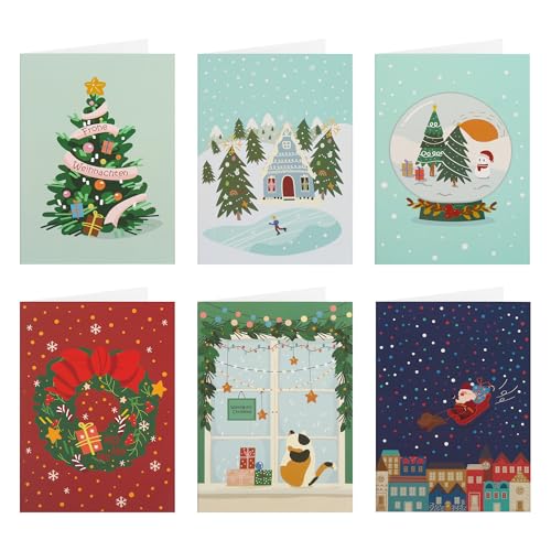 6 Weihnachtskarten als Klappkarte Kindgerechte Glückwunschkarten zum Ausmalen Grüße zu Weihnachten A6 Karten Set ohne Umschlag