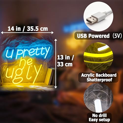 Image of Your Pretty He Ugly Neon Sign for Wall Decor Light Up Sign Led Signs for Room Party Home Wall Decor USB Powered