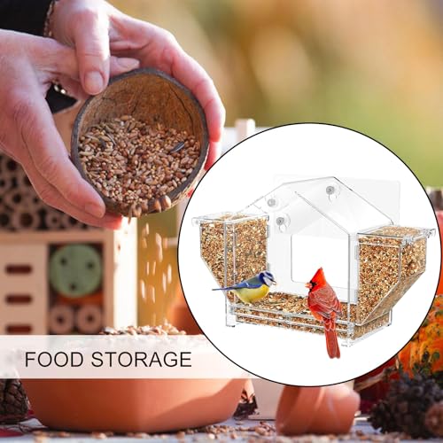 Window Bird Feeders - Clear Zuignap Finch Feeding Box | Eekhoorn Proof Acryl Vogelvoeder - voor Finch Tuin Buiten Bekijken Terras Kijken - Afbeelding 3