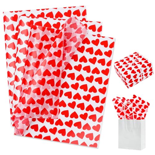 BEISHIDA Red Heart Tissue Paper Bulk Wrapping Tissue Paper for Gift Bags 14 x 20 Inch Gift Wrap for ValentinesMothers DayBirthdayWeddingDIY Crafts Holiday Flowers-50 Sheets