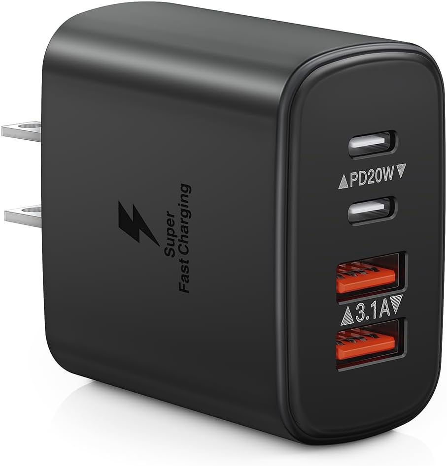 USB C Wall Charger Block, 40W USB C Fast Charging Block, 4-Port PD Power Adapter + QC Wall Plug Multiport Type C Charging Block Cube Compatible with iPhone 15 14 13 12 11 Pro Max XR XS 8, Samsung (1-Pack Black) Thumbnail