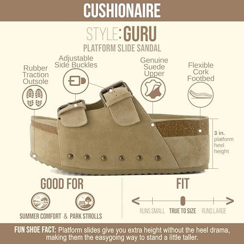 Image of CUSHIONAIRE Guru Platform Sandals Women Footwear - Comfortable Genuine Leather Footbed Studded Chunky Slide Summer Sandals for Women