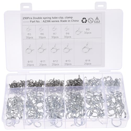 TEHAUX 250 piezas Kit de Abrazaderas Metálicas de Resorte para Mangueras de Combustible y Aire Surtido de Clips Duraderos de Acero Resistente la Corrosión para Automóviles Agricultura y