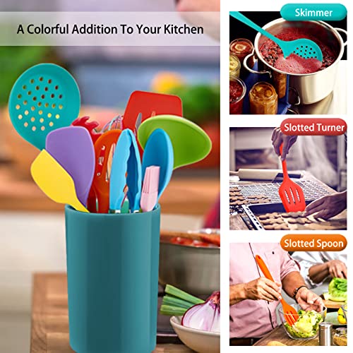 Kitchen Utensil Set, Homikit 12 Piece Cooking Utensils, Silicone Kitchen Utensils Set with Holder, Heat Resistant Kitchen Tools Include Spoons Turner Spatula Tong for Non-Stick Cookware, Multicolor - Image 5