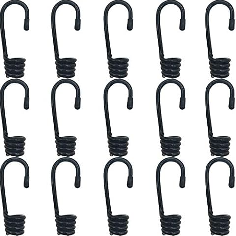 TIHOOD 15PCS 3/8 Inch Plastic-Coated Bungee Shock Cord Hook Spiral Wire Hooks End for Elastic Rope Strapping Tape (Without Bungee Cords) Cover