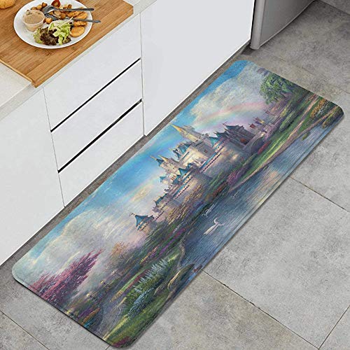 HATESAH Extra Long Kitchen Mats Cinderella Castle Rainbow Kids Forest Princess Lake White Swan Anti Fatigue Comfort for Floor Kitchen Rug Non Slip177x472