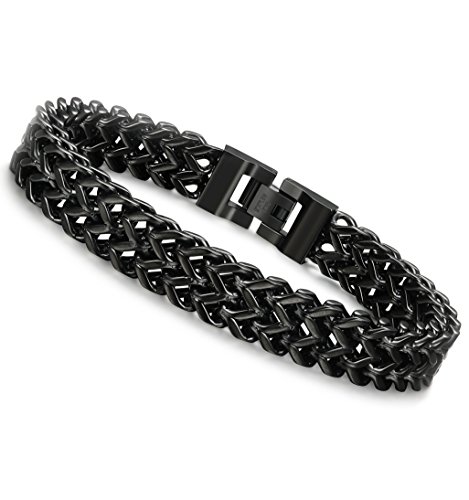 FIBO STEEL Stainless Steel 12MM Two-strand Wheat Chain Bracelet for Men Punk Biker Bracelet,8.5 inches