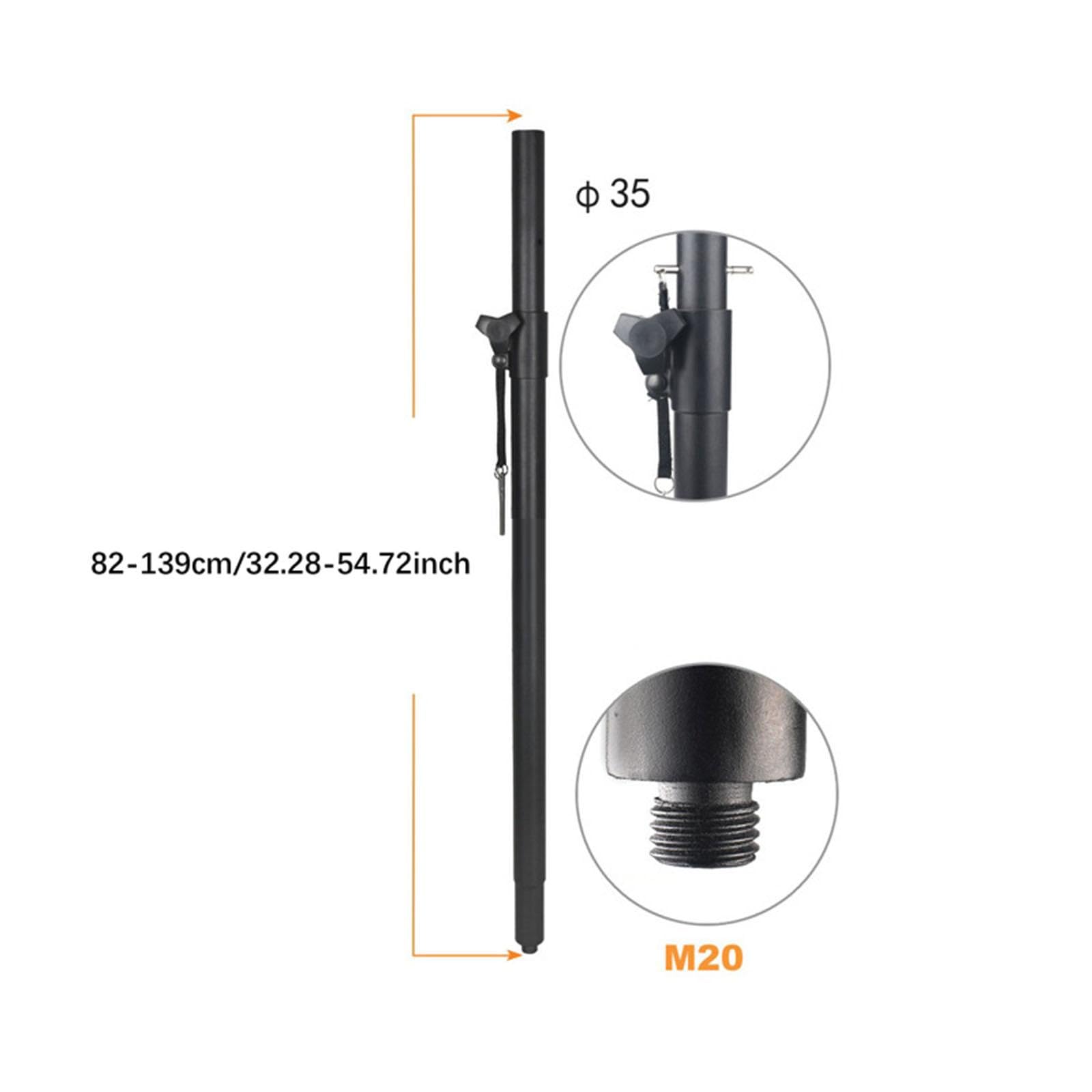 Supporto per asta per altoparlante, altezza regolabile 82 cm-139 cm, robusta struttura in metallo, compatibilità versatile, presa filettata M20, palo da 35 mm, per subwoofer e altoparlanti