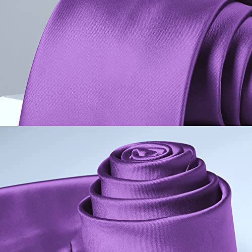 Image of HISDERN Mens Solid Color Ties Formal Satin Necktie and Pocket Square Set Classic Wedding Business Tie & Handkerchief