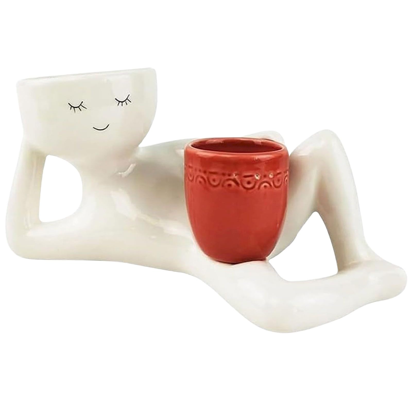 Lazy Guy Planter, Resin Lazy with Drainage Hole Unique Lying Down Figure Succulent Pots, Unique Lying Down Figure Succulent Pots for Succulents Cactus Home Garden Decor