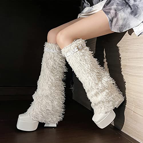 Yolkomo Women's Knee High Platform Boots Chunky Heel Furry Boots2