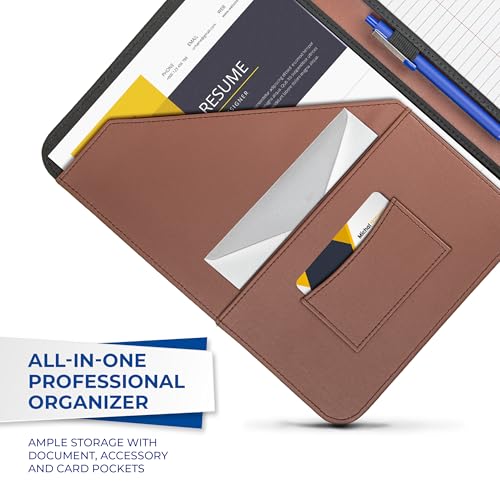 Image of Samsill Contrast Stitch Leather Padfolio and Business Portfolio for Men and Women, Resume /Document Organizer with Writing Pad, Tan