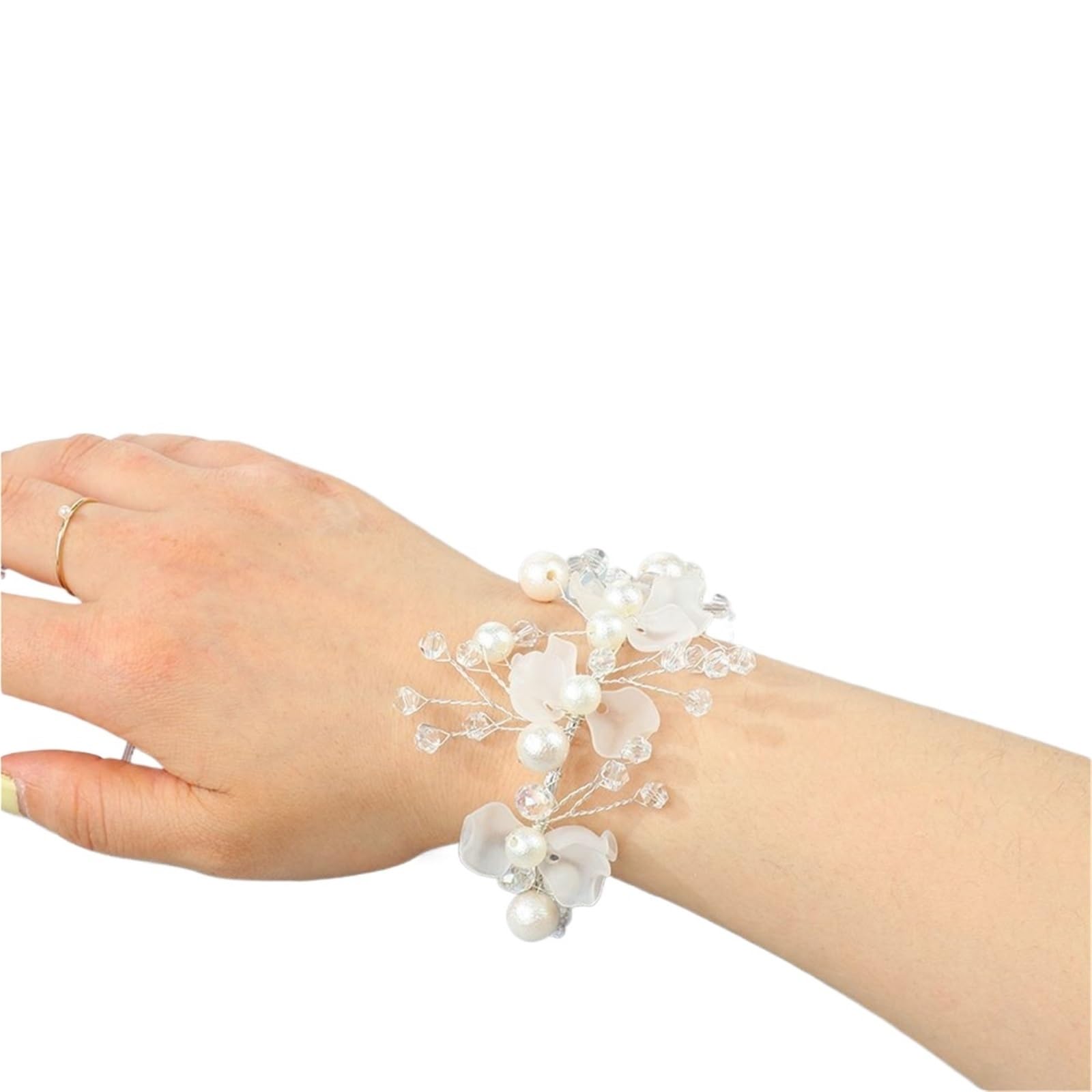 6pc Prom Accessories Pearl Rhinestones Dancing Party Decor Flower Hand Flowers Bride Wrist Bridesmaid(Color16)