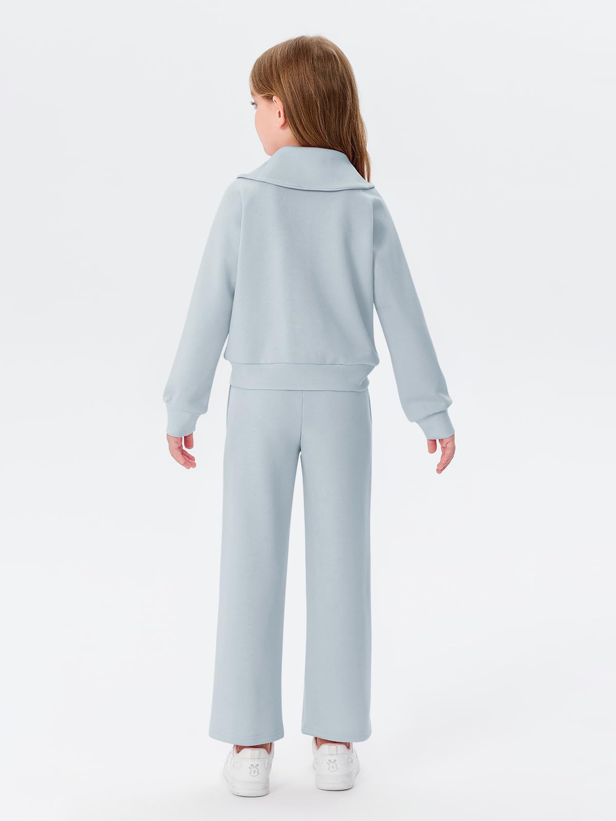 Haloumoning 2-teiliges Mädchen-Outfits, Sweatanzug, halber Reißverschluss, langärmelig, Sweatpants, Trainingsanzug-Set, 5–14 Jahre | Halber Reißverschluss, Taillen-Kordelzug, Mädchen-Trainingsanzug
