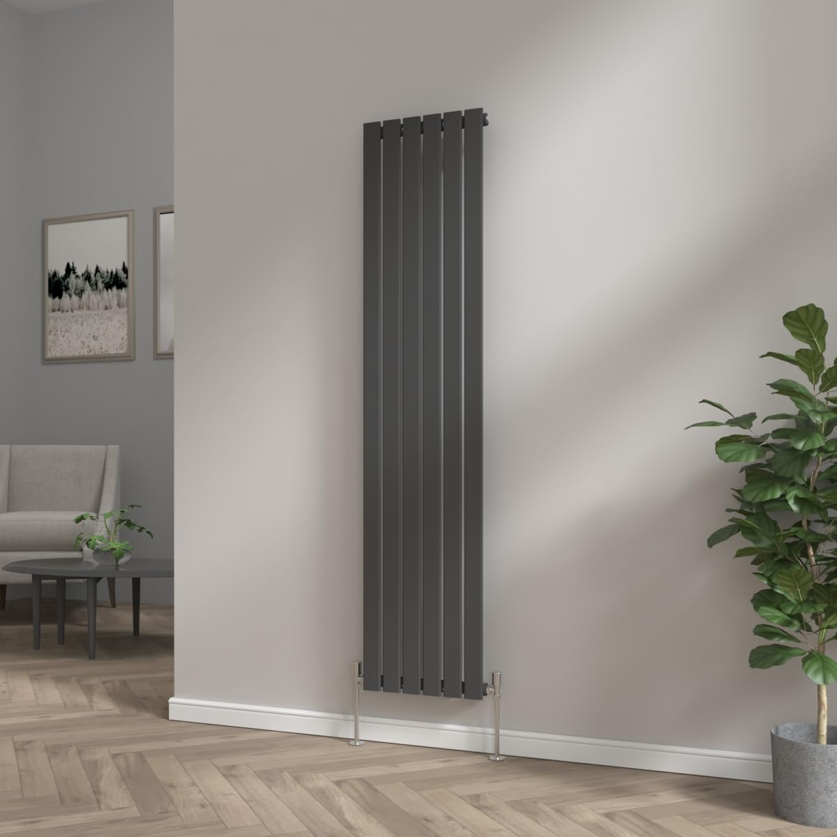 NRG 1800x408 Vertical Column Designer Radiator Black Single Flat Panel โ image 1