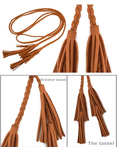 TeeYee Women Girls Multi Colors Braided Waist Tie Belt/Rope/Chain with Tassel Fringe Wrap Cloth Belts for Ladies Dress Pants2