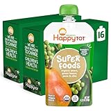 HAPPYTOT Organics Stage 4 Baby Food Pouches, Gluten Free, Vegan Snack, SuperFoods Fruit & Veggie Puree, Pears, Peas, Green Beans & Chia, 4.22 Ounce (Pack of 16)