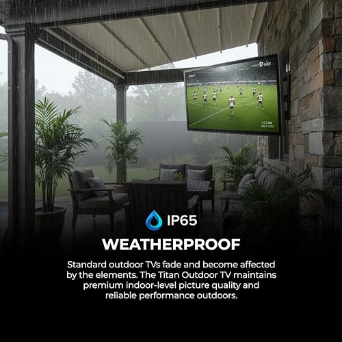 Image of Titan S100 QLED 32 Inch Covered Patio Outdoor TV - 4K UHD QLED Smart Outdoor Television, Weatherproof IP65 Waterproof TV for Patio & Outside Use, Weather Resistant Display, HDR10+, Tizen OS