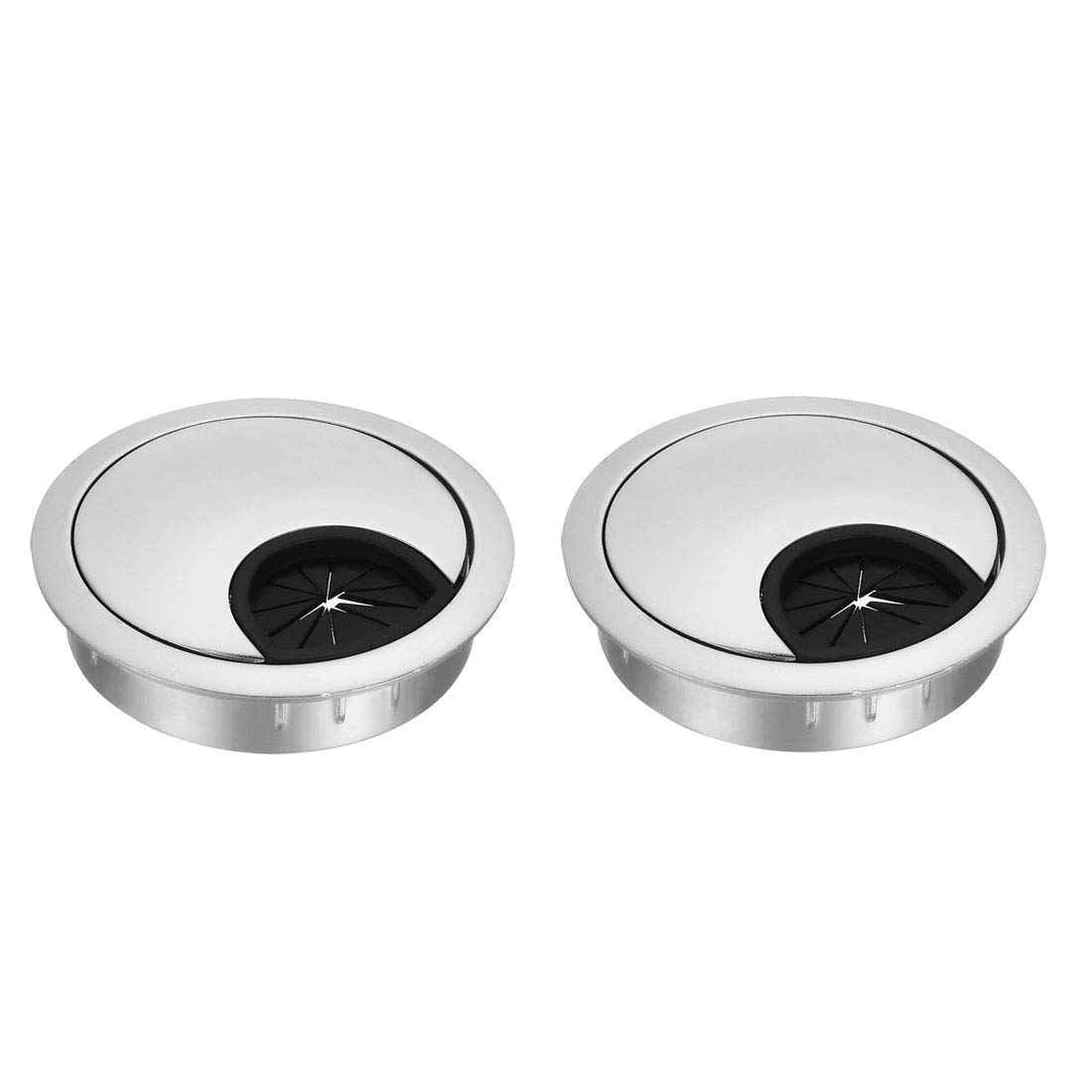 sourcing map Cable Hole Cover, 2.1Inch/53mm Zinc Alloy Desk Wire Cord Cable Grommets Hole Cover for Office PC Desk Cable Cord Organizer, 2 Pcs Silver Tone