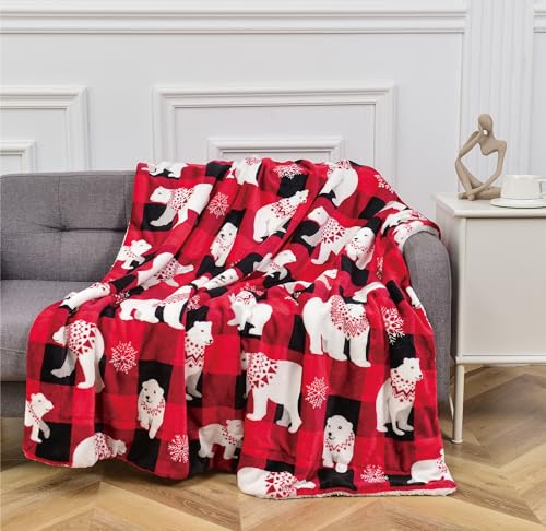 Elegant Comfort Reversible and Ultra-Plush Flannel Fleece-Winter Christmas Sherpa Throw- Lightweight Soft and Cozy-Holiday Decorative Throw, Perfect for Lounging, 50 x 60 inches, Polar Plaid Red - image 4