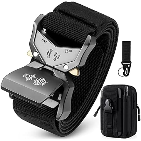BESTKEE Herren Taktischer Gürtel, Arbeitsgürtel Schwerlast Gürtel, Militärstil mit Schnellverschluss Metallschnalle 38MM Breite, Geschenk mit taktischem Molle Beutel und Haken,Schwarz Cover