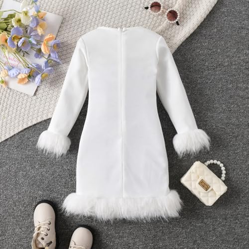 Round Neck Long Sleeved Zipper Fur Dress for Young Children Gathering Girls3