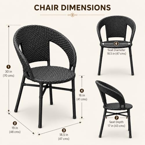 Image of Outdoor & Indoor Patio Furniture Set, 4 Chairs & 1 Table, Bistro Set for Balcony, Garden, Lawn, Terrace & Rooftop, Black