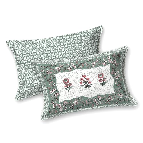 Image of BLOCKS OF INDIA Hand Block Printed 300 TC Cotton Super King Size Bedsheet(106 x 106) (GAD Green)