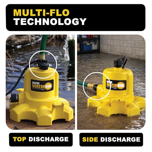 Image of WAYNE - WaterBUG 1 /6 HP 1350 GPH Submersible Pump with Multi-Flo Technology - Water Removal and Transfer Pump, Yellow