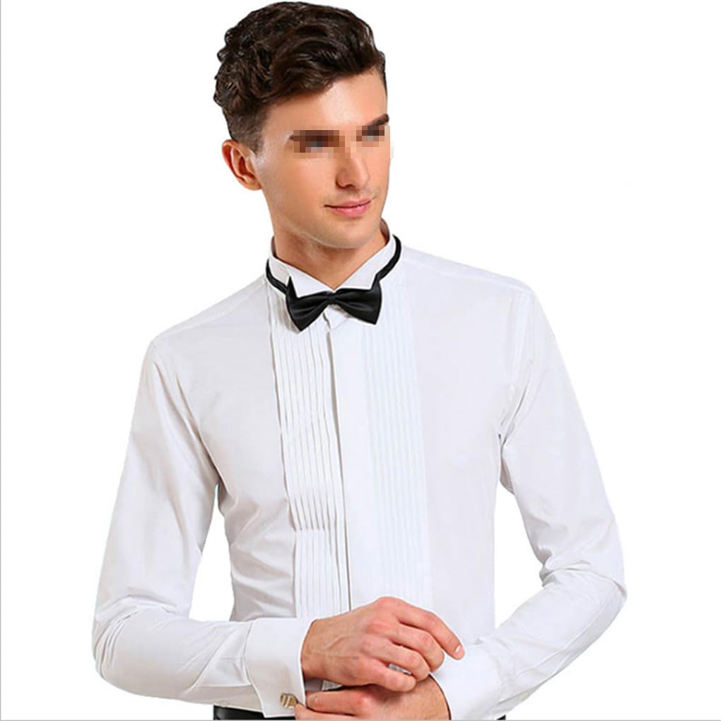 keusyoi Camicia da Smoking da Uomo con Polsini alla Francese Camicia Tinta Unita Camicia da Uomo A Maniche Lunghe da Uomo Camicia da Sposo Formale da Sposa