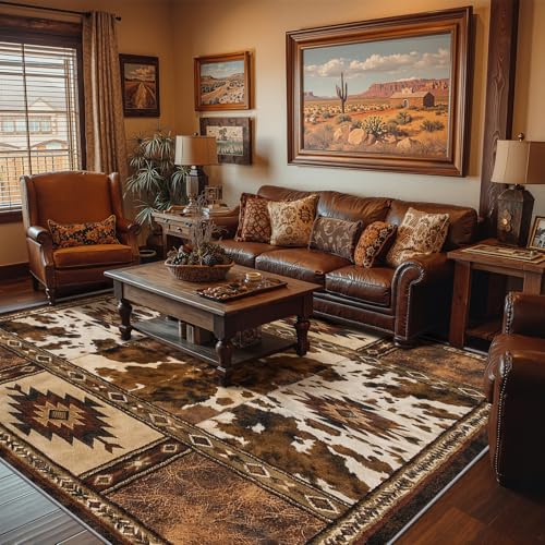 Tapete decorativo estampado vaquero 7x9 ft beige marrón miniatura 2