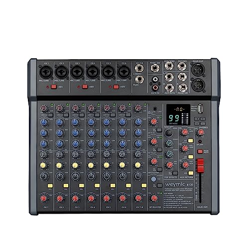 Weymic B120 - Mezclador profesional para grabación de DJ, escenario de karaoke, aplicación de música con 99 efectos DSP, unidad USB para entrada de grabación de computadora, conector de micrófono XLR,