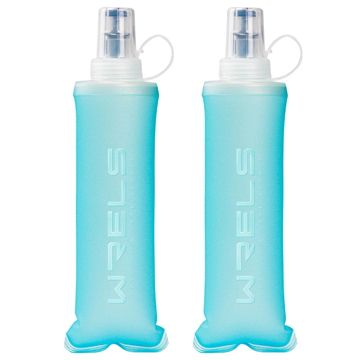 WRELS Soft Flask Running Bottles BPA Free Collapsible Water Bottle for Running Vest Folding Hydration flask for Traveling Hiking Marathon Cycling (250ml/8.45oz-2 Packs-light Blue)