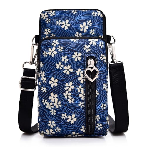 JANKS Bolsas pequenas transversais para mulheres, mini bolsas para celular com alça transversal, carteira de ombro, bolsa de braço de nylon, B - flor branca