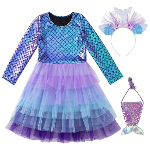 Ycaaeo Traje de la Arielle para Niña, Traje Carnaval Niña, para Carnaval/Halloween/Cosplay/Fiestas Temáticas (5-6 Años)
