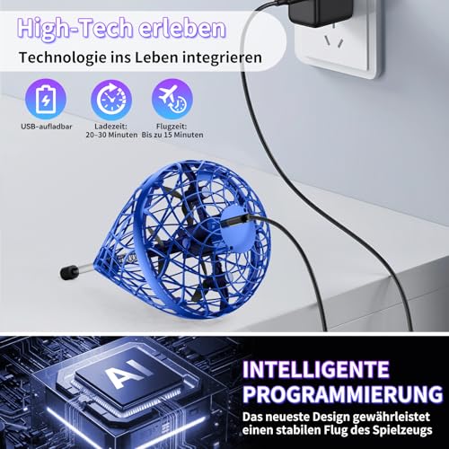 Fliegender Ball Lite Spielzeug, Mini Drohne KI-Bewegungssteuerung & 360°-Flip, Wiederaufladbare Drohne für Kinder & Erwachsene,Spinner-Ball geschenk für Jungen und Mädchen ab 6 7 8 Jahren