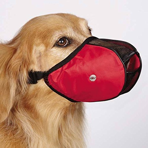 Guardian Gear Fabric MESH Dog MUZZLES Comfortable Soft Red Muzzle for Dogs That Bite or Chew(Medium)