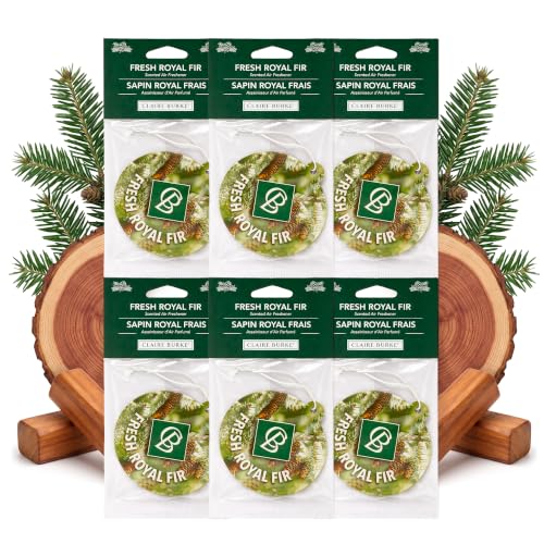 Image of Claire Burke Fresh Royal Fir Hanging Car Air Freshener - Luxury Scent, Long-Lasting Odor Neutralizer | Up to 30 Days | Made in USA | Strong Air Freshener for Car | Pack of 6